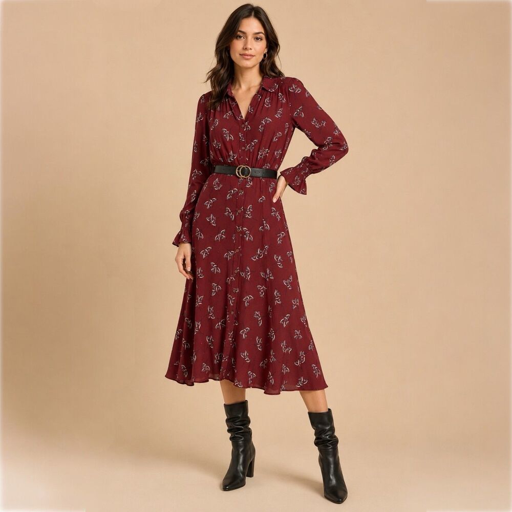 Ba&sh Lady Midi Dress in Burgundy Floral Print